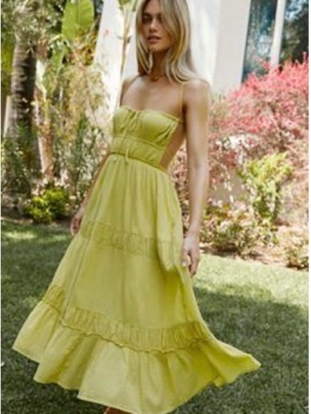 Free people Taking sides Lime Green Tiered Maxi Dress